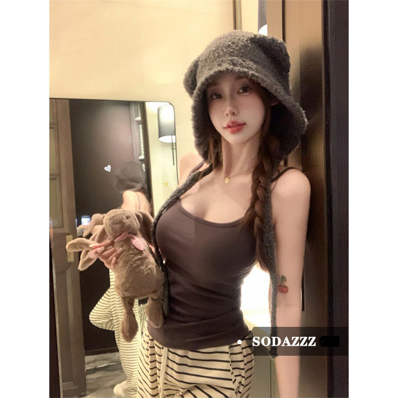 SODAZZZ甜辣妹德絨吊帶女秋冬季短款修身顯瘦百搭保暖背心上衣ins