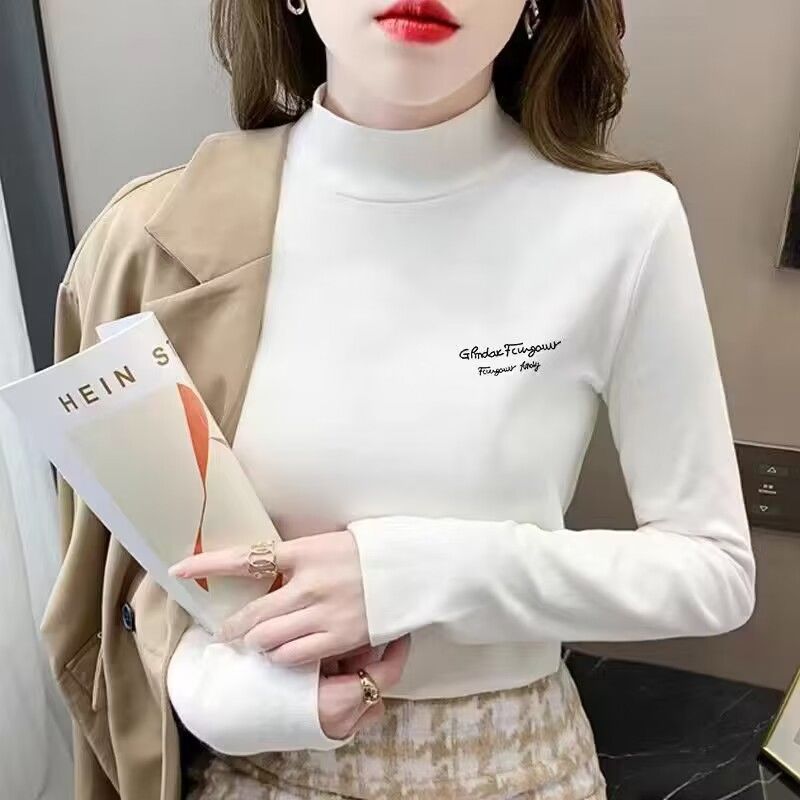 韓系洋氣德絨高級半高領小眾ins風氣質長袖t恤女內搭秋冬打底上衣