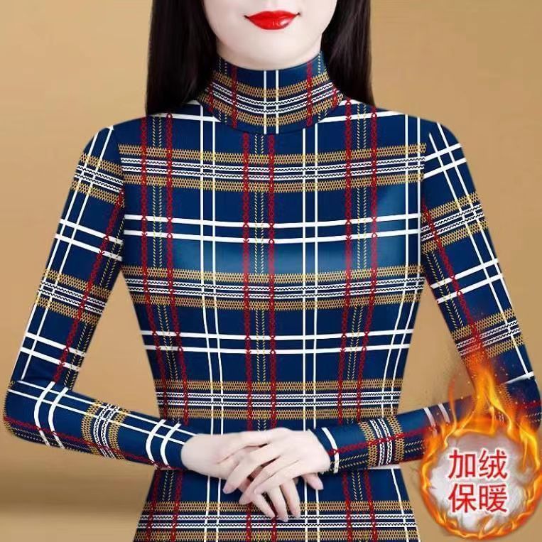 加絨打底衫保暖衣女40到50歲半高領秋冬新款洋氣印花保暖中老年裝