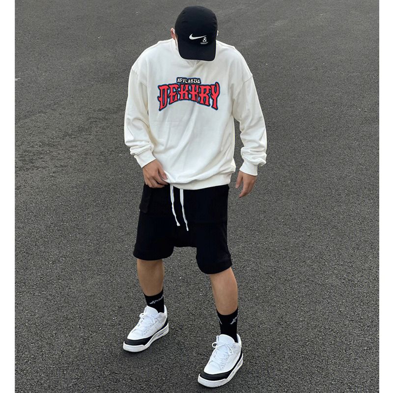 hiphop潮美式字母印花街頭風圓領衛衣男秋冬季加絨加厚打底衫上衣