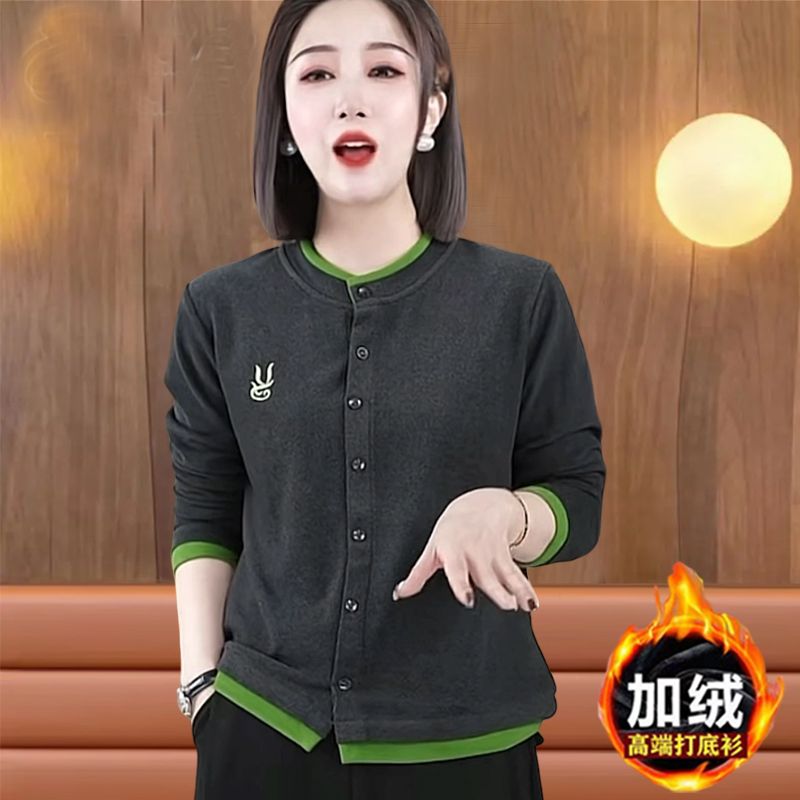 工廠直銷雙面德絨保暖打底衫秋冬新款女長袖上衣寬鬆洋氣媽媽小衫