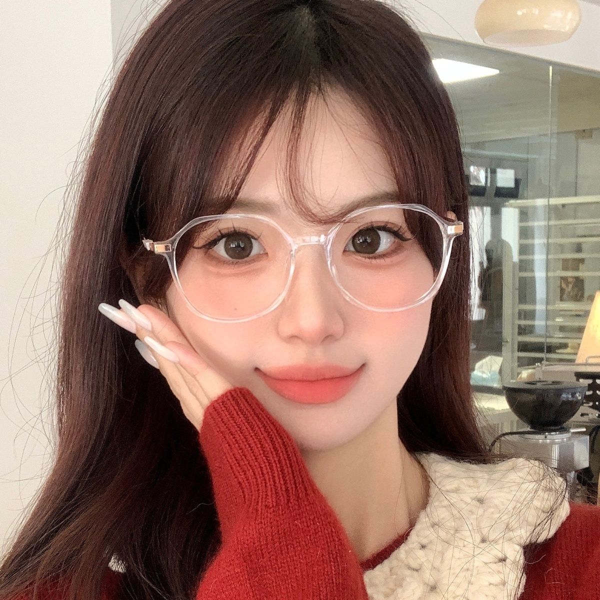 透明素顏眼鏡女款防藍光近視可配度數圓臉方框高清平光鏡大臉顯瘦