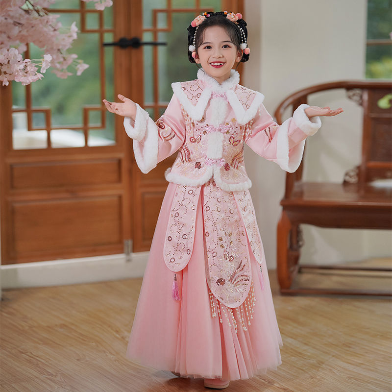 新款拜年服汉服女童冬装儿童古装古风中国风唐装女宝冬季加厚