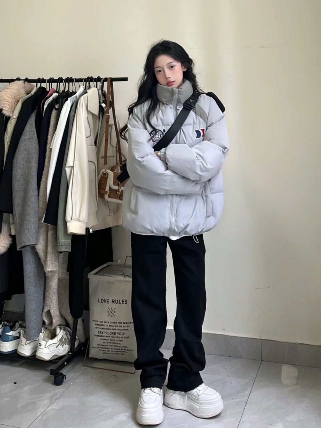 美式復古街頭水洗黑色直筒褲女2023年秋冬新款寬鬆休閒百搭長褲子