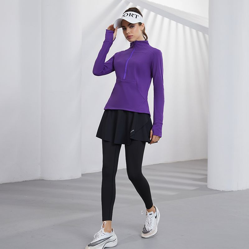 范斯蒂克秋冬新款女子抓绒立领拉链瑜伽长袖专业跑步训练健身上衣