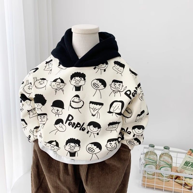 Boys' sweatshirts, velvet, autumn and winter clothing, children's hooded all-in-one tops, children's Korean style casual pullovers, handsome delivery
