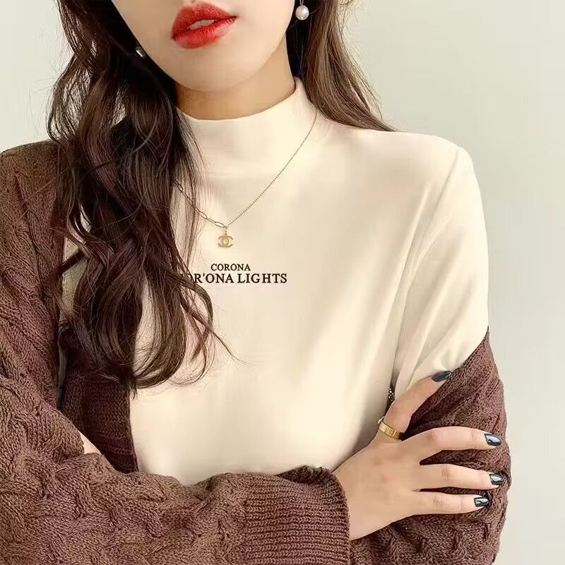 百搭韓版德絨2023秋冬新款女裝設計感半高領打底衫女長袖T恤上衣