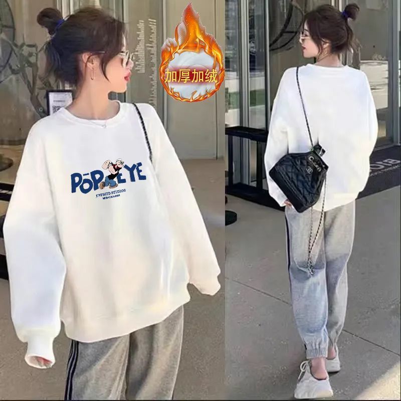 Women's sweatshirts with velvet and thickening 2023 autumn and winter new loose Korean style ins trendy versatile sports tops and jackets look slim