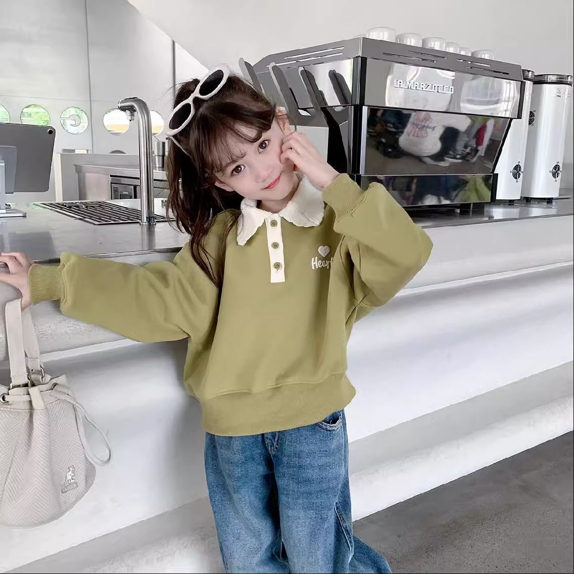 Children's Lapel Sweatshirt Girls' Fashionable Tops Big Children's Clothes Korean Style Long Sleeve Girls 2023 Autumn Clothes New Style