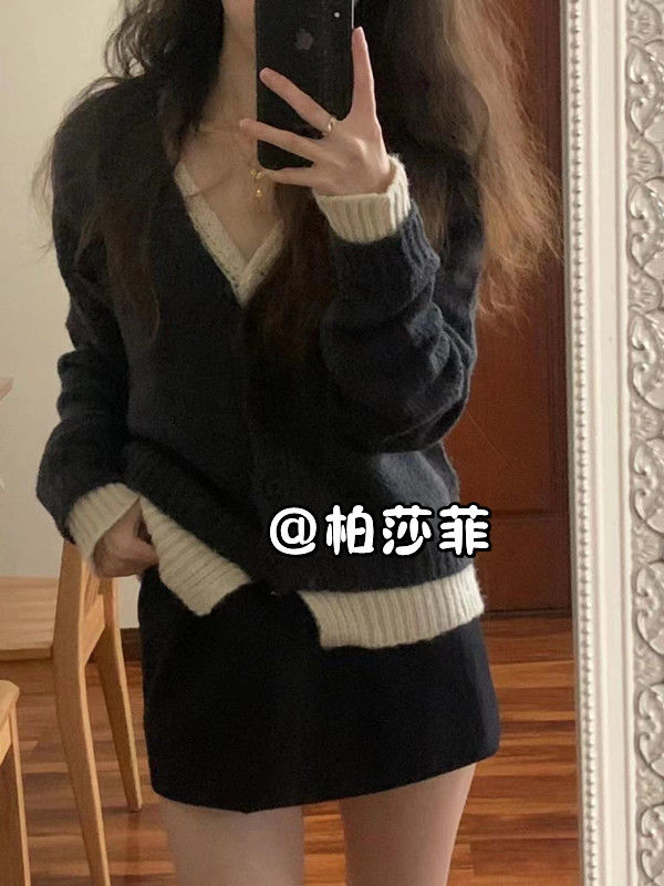 設計感假兩件針織小開衫外套女裝2023年秋冬季新款慵懶風毛衣上衣