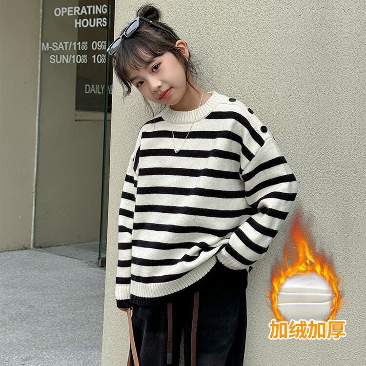 女童毛衣2023秋冬新款加絨中大童洋氣冬季半高領打底衫初中小學生