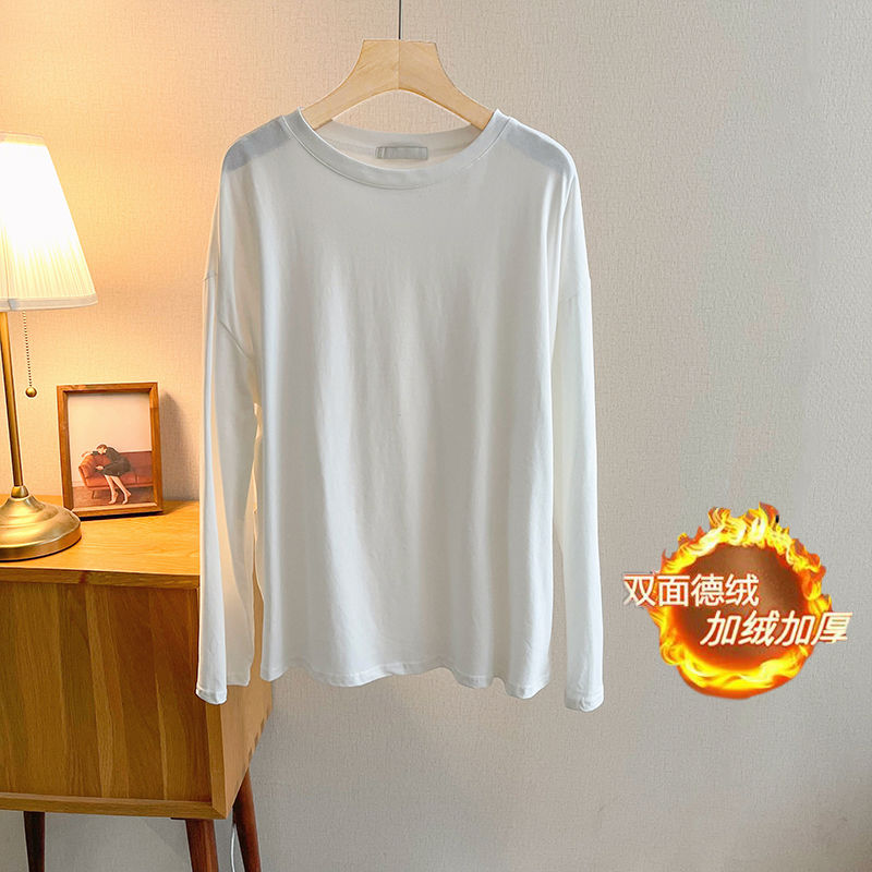 Brushed German velvet round-neck bottoming shirt for women in autumn and winter, new Korean style long-sleeved T-shirt, fashionable, slim and versatile top