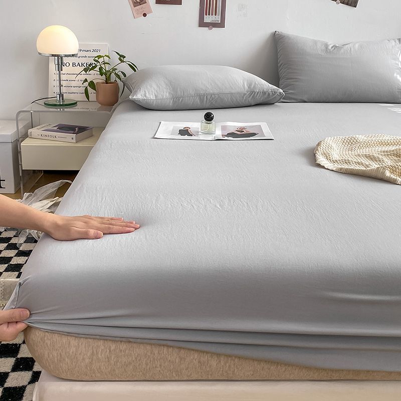 奶奶灰纯色水洗棉床笠单件全包床单四季席梦思床垫保护套防尘床罩