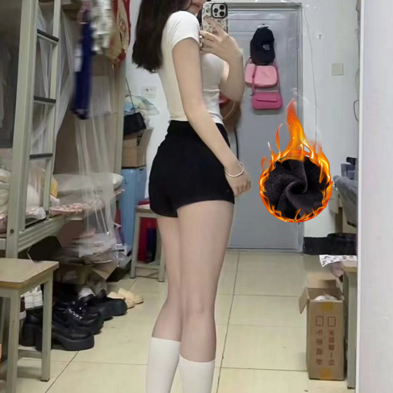 下衣失蹤打底彈力秋冬款加絨保暖黑色高腰顯瘦休閒緊身短褲熱褲