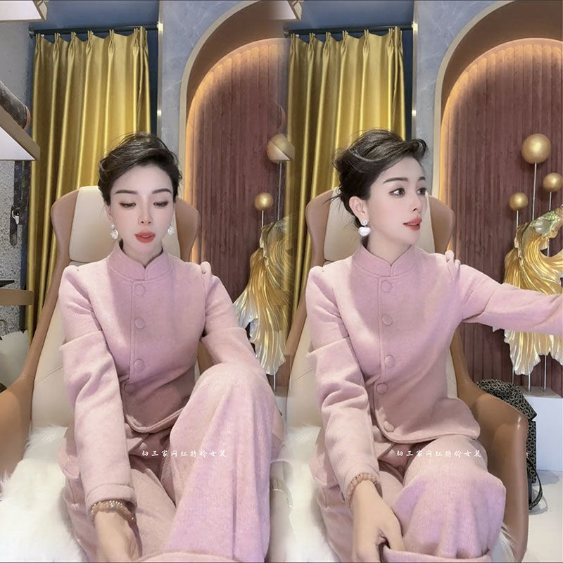 洋氣減齡復古休閒百搭國風兩件套時尚套裝冬季新款氣質時尚加絨女
