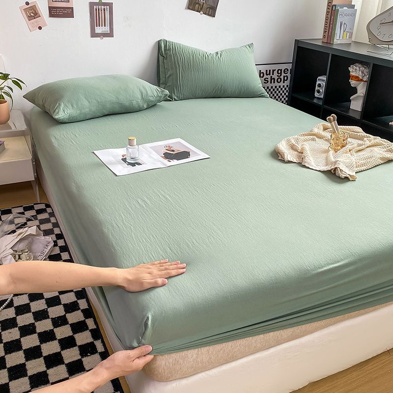 日式纯色床笠单件水洗棉床罩四季席梦思床垫保护套全包床单1.5米