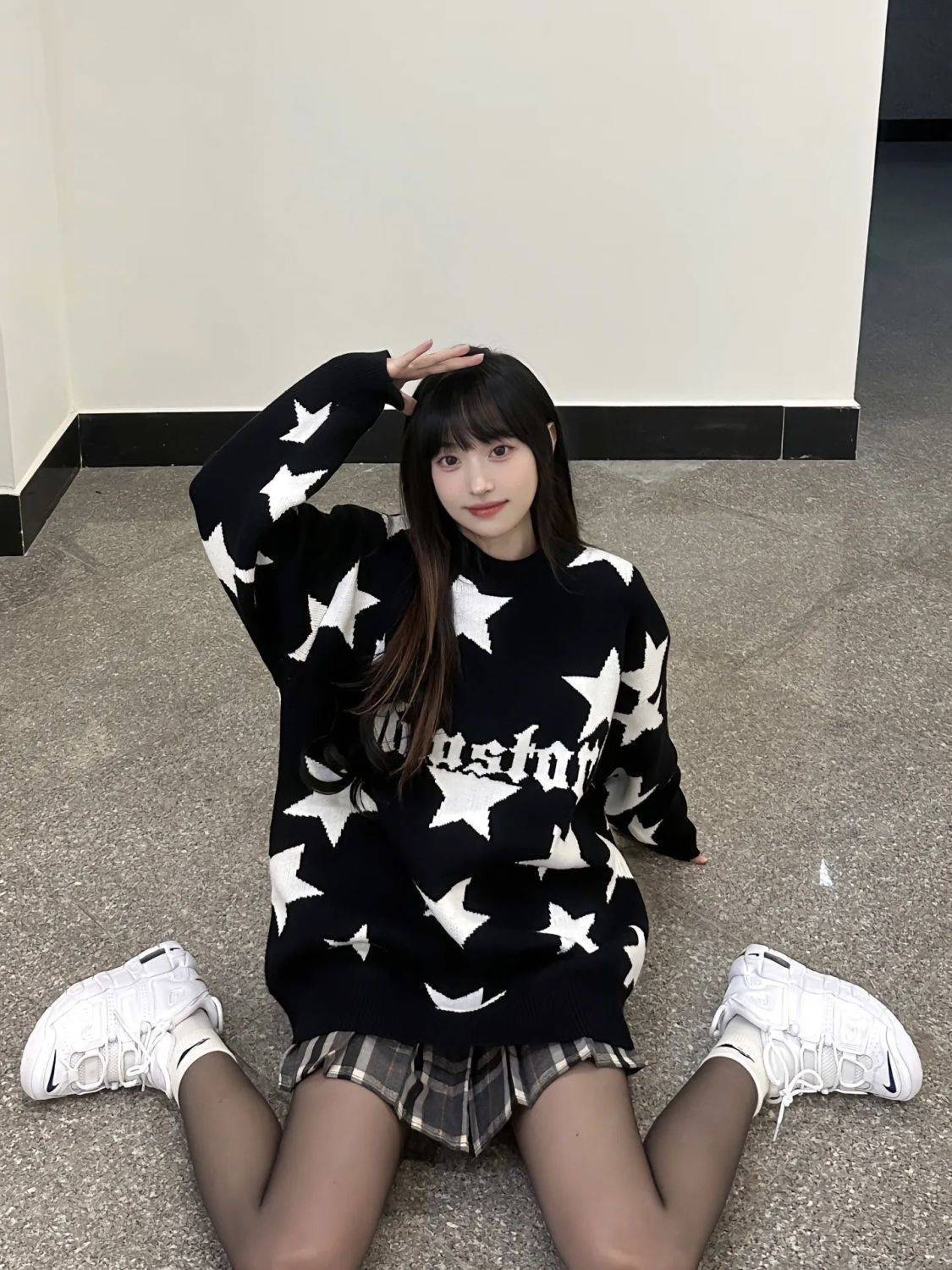 秋冬新款百搭外穿美式星星寬鬆慵懶ins風針織圓領毛衣學生上衣女