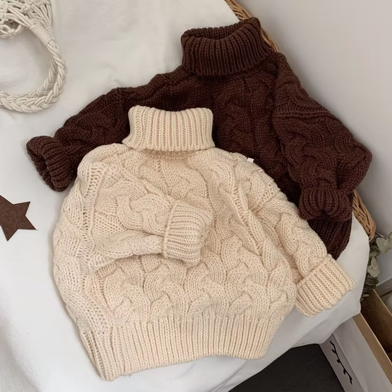 Children's base layer autumn and winter children's sunflower gauze sleeve baby solid color knitted warm and stylish pullover sweater