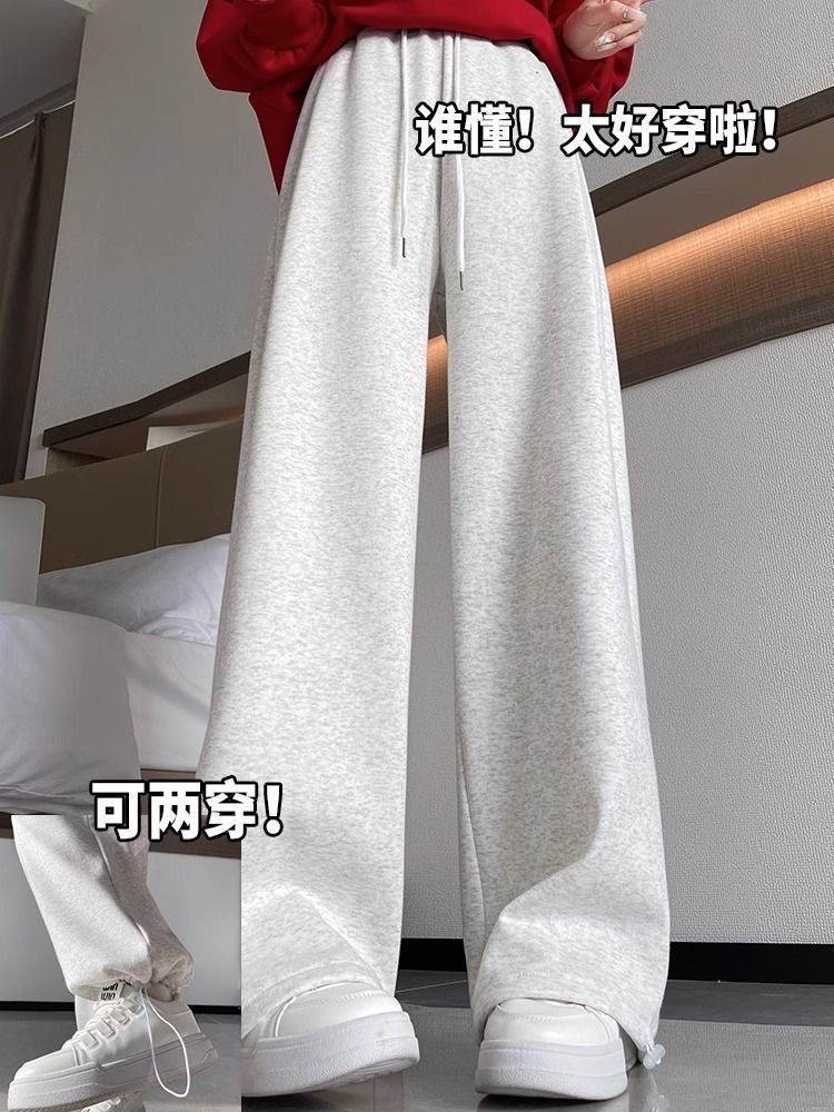 新款秋冬季韓版運動褲女小個子束腳休閒直筒闊腿美式加絨衛褲子潮