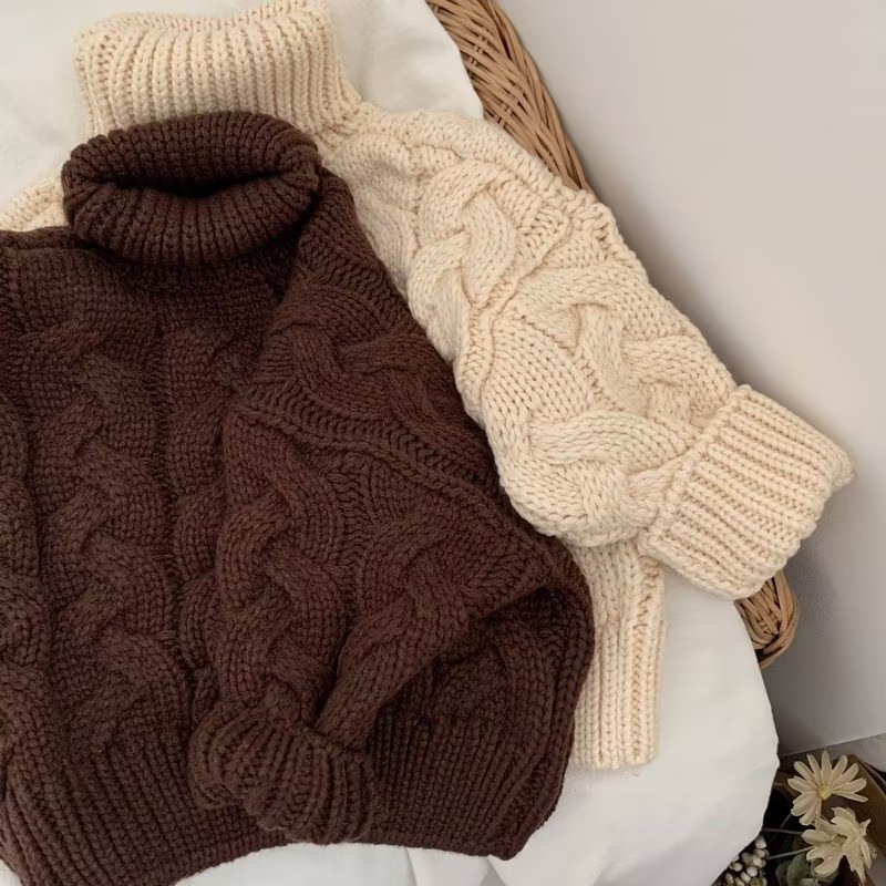 Children's base layer autumn and winter children's sunflower gauze sleeve baby solid color knitted warm and stylish pullover sweater