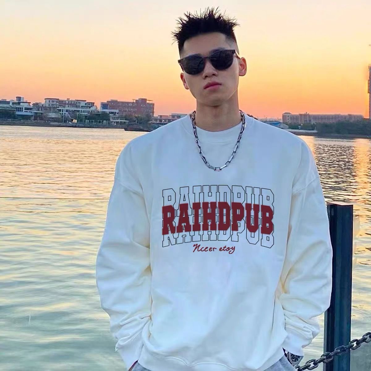 hiphop痞帥街頭無帽衛衣男秋冬新款美式復古休閒圓領外套上衣寬鬆