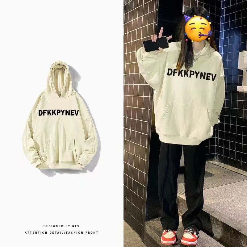 美式國潮牌連帽衛衣女oversize寬鬆秋冬加絨加厚高街情侶外套上衣