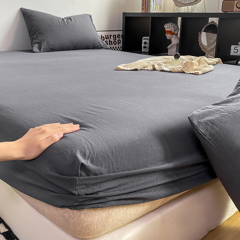 日式纯色水洗棉床笠单件席梦思床垫保护罩防尘床罩全包床单1.5米