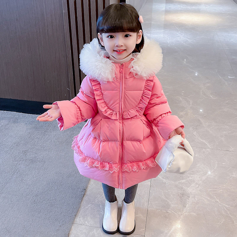女童冬裝中長款棉衣2023新款兒童女寶寶洋氣加厚保暖公主棉服外套