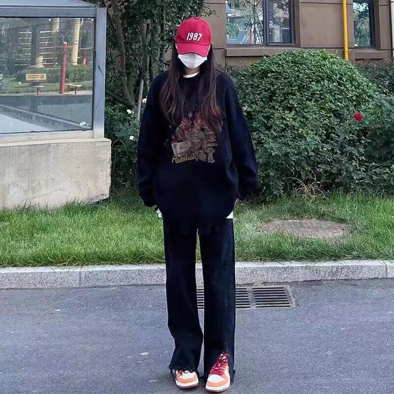秋冬款加絨美式國潮字母圓領衛衣女寬鬆百搭ins風設計感韓版上衣