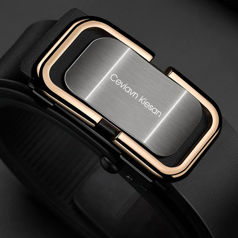 Genuine men's leather belt leather automatic buckle belt durable casual leather belt high-grade_voghion.com