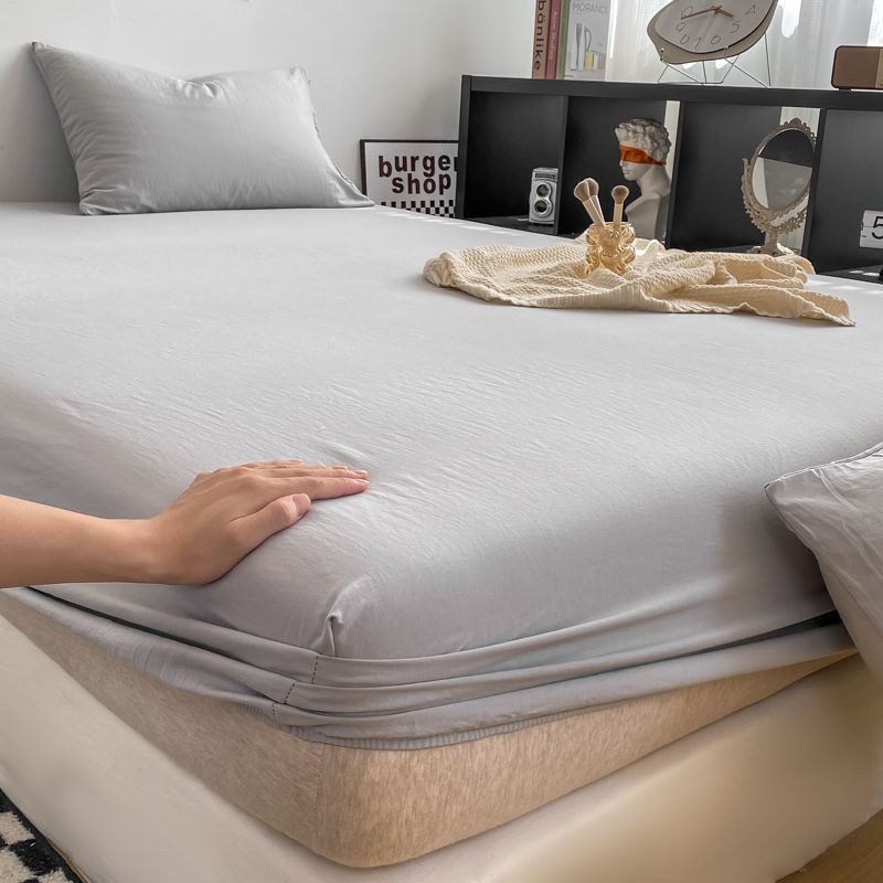 奶奶灰纯色水洗棉床笠单件全包床单四季席梦思床垫保护套防尘床罩