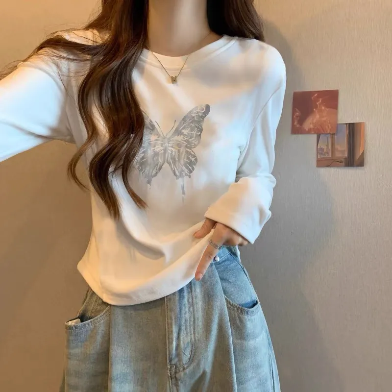 長袖t恤女純棉打底衫內搭2023新款秋冬洋氣減齡正肩顯瘦百搭上衣