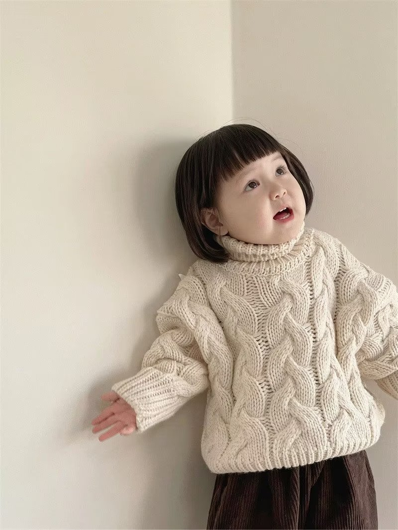 Children's base layer autumn and winter children's sunflower gauze sleeve baby solid color knitted warm and stylish pullover sweater