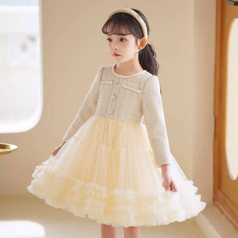 女童禮服秋冬女孩花童婚禮鋼琴演出服兒童高端生日加絨公主裙冬季