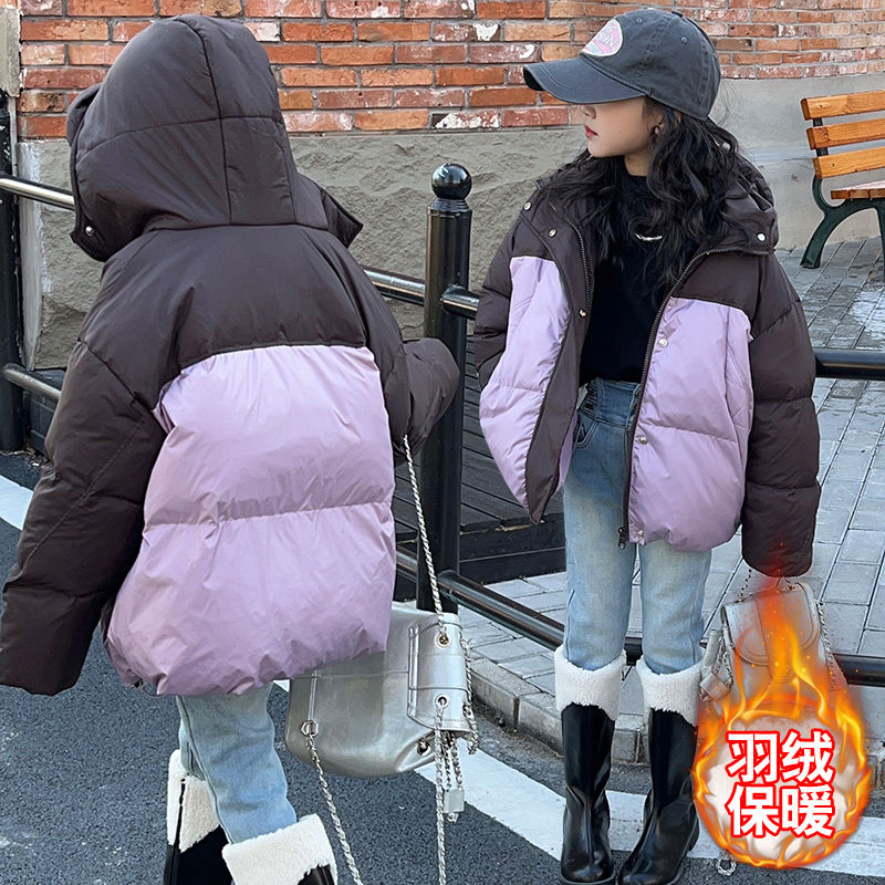 New style girls' down jackets for children, middle and large children, Korean version thickened girls' white duck down foreign style winter children's clothing thickened jackets