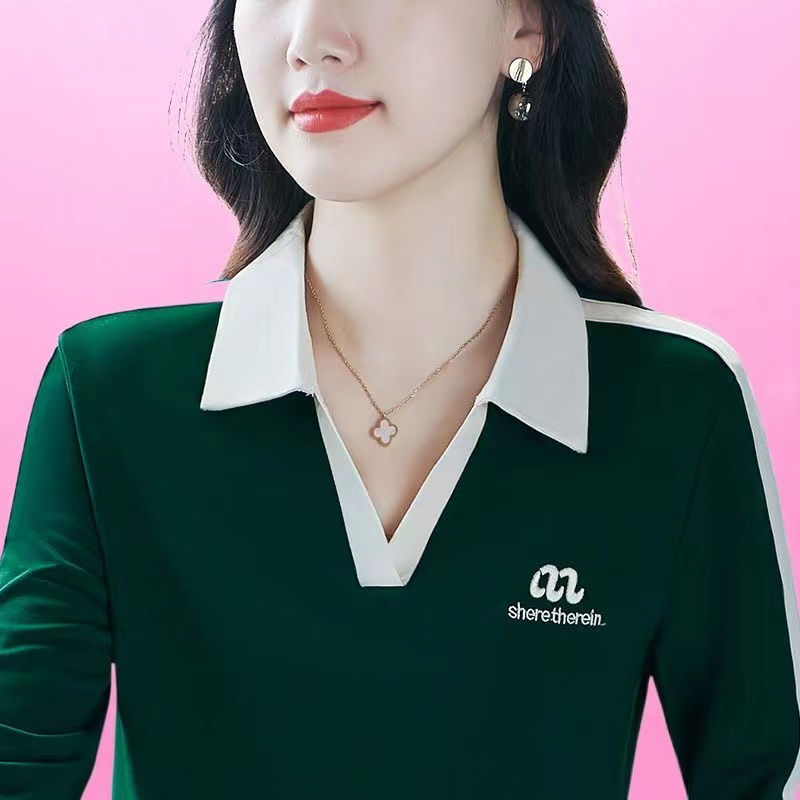 撿漏~專櫃撤回長袖上衣顯瘦翻領媽媽打底polo打底衫時尚休閒