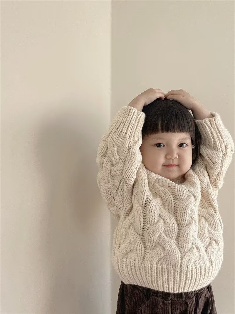 Children's base layer autumn and winter children's sunflower gauze sleeve baby solid color knitted warm and stylish pullover sweater