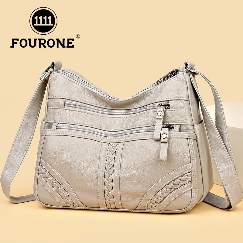 Bags Women's Crossbody Bag Middle-aged and Elderly Shoulder Bag Mom's Small Bag Multi-layer Soft Leather Mobile Phone Coin Purse