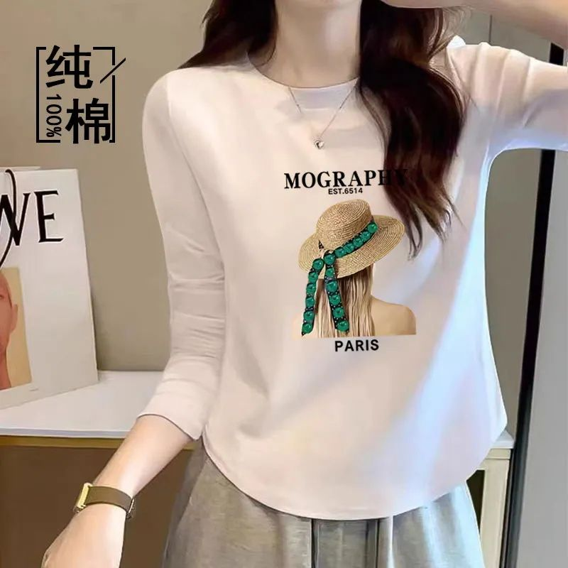2023秋冬德正肩純棉長袖t恤女絨內搭打底衫不規則小眾白色上衣潮