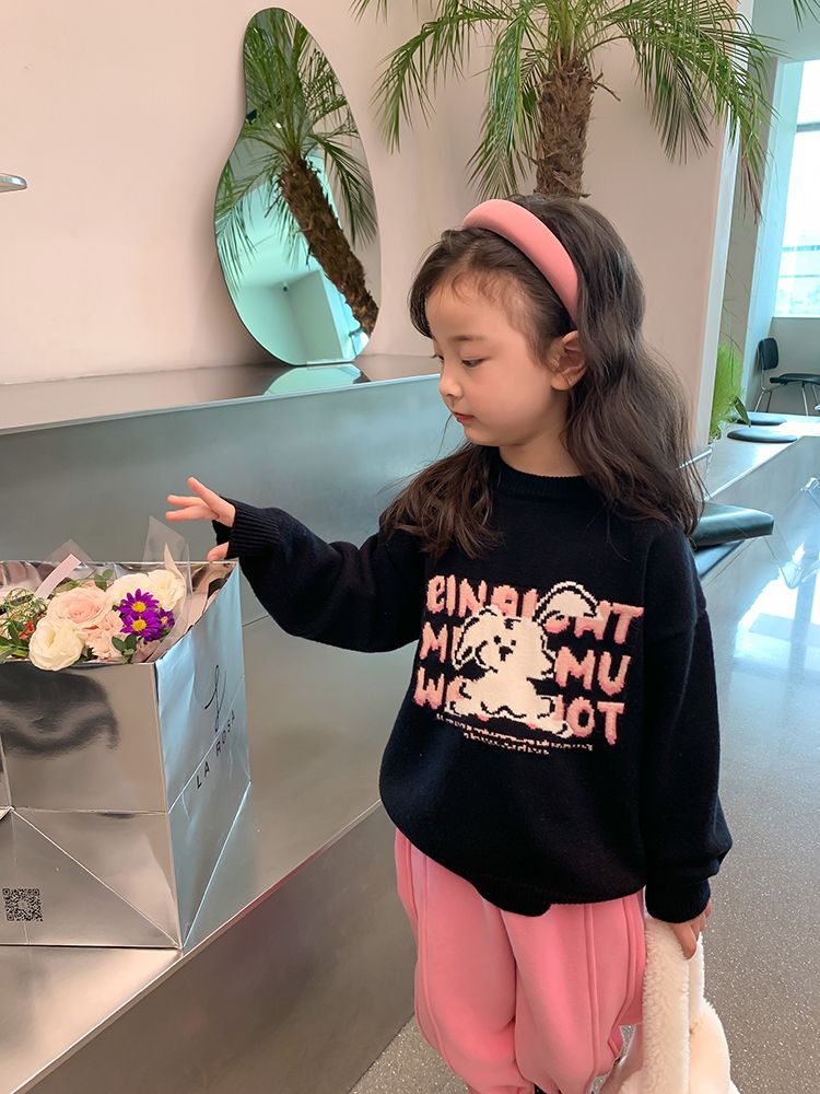 女童秋冬裝甜心派兔子毛衣兒童寶寶加厚兔絨包芯紗針織百搭打底衫