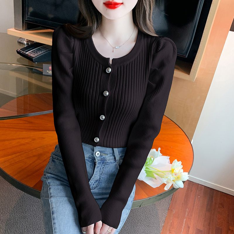 秋冬新款2023圓領長袖加厚毛衣打底衫女法式復古簡約針織衫上衣潮