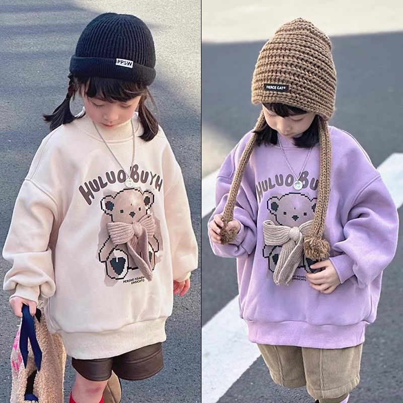 Girls' velvet sweatshirt, one-piece velvet style, medium and large children's warm base shirt, thickened spring, autumn and winter new outer top