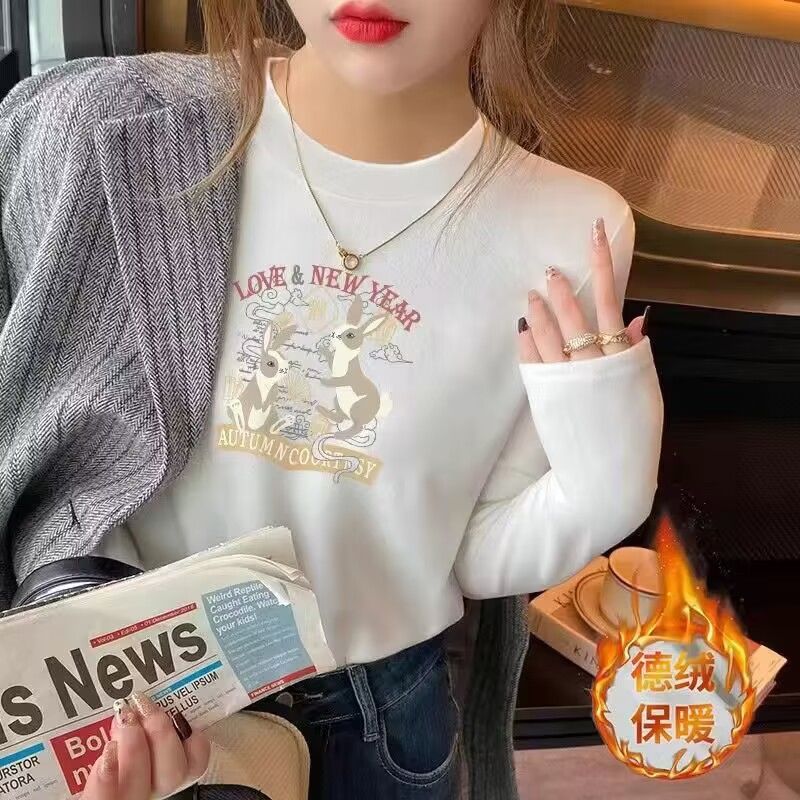 韓系德絨ins風正肩圓領內搭打底衫女秋冬2023新款長袖t恤上衣