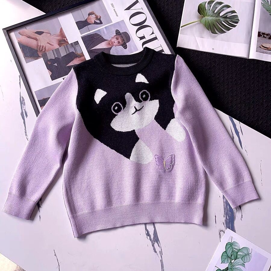 2024 Spring New Fashion Girls Knitted Sweaters Sweaters Princess Style Handsome Cute Cartoon Embroidery Trendy