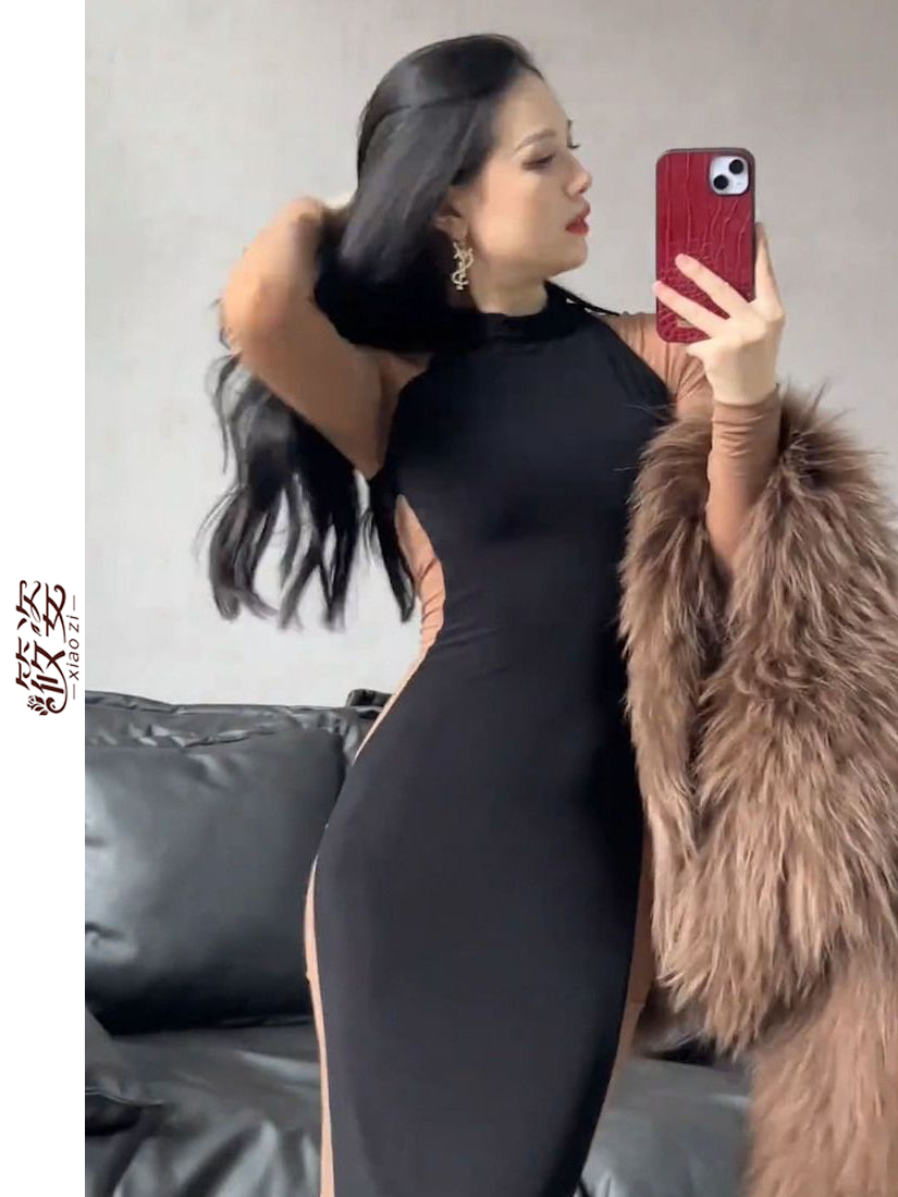 筱姿法式美拉德顯瘦修身包臀裙新款御姐風純欲風女人味打底連衣裙