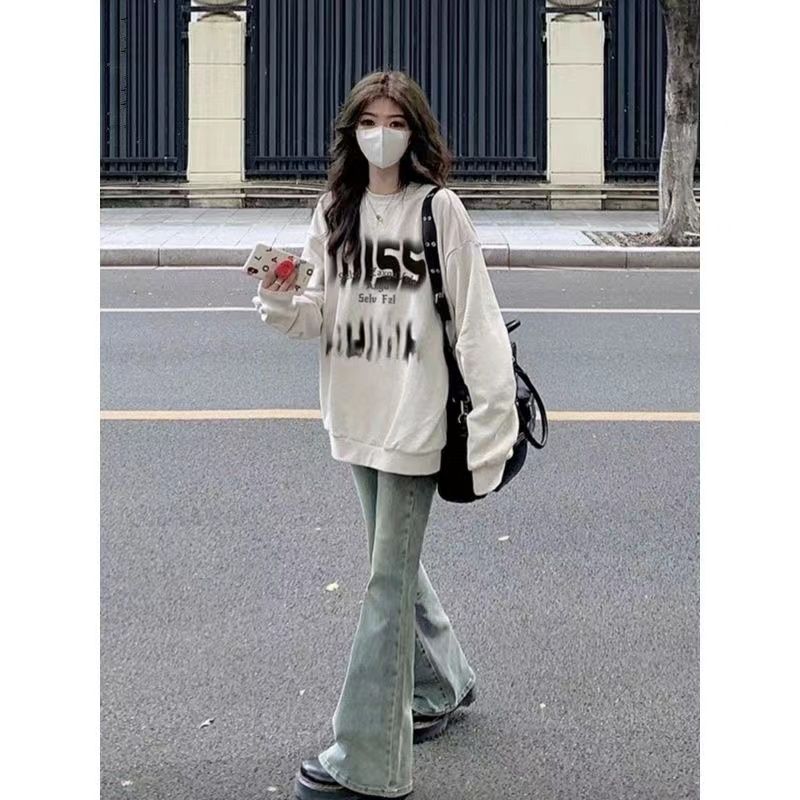 2023秋冬新款圓領衛衣女加絨加厚韓版簡約寬鬆ins春秋上衣慵懶風