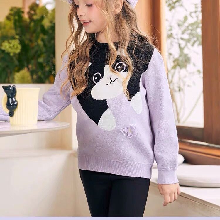 2024 Spring New Fashion Girls Knitted Sweaters Sweaters Princess Style Handsome Cute Cartoon Embroidery Trendy