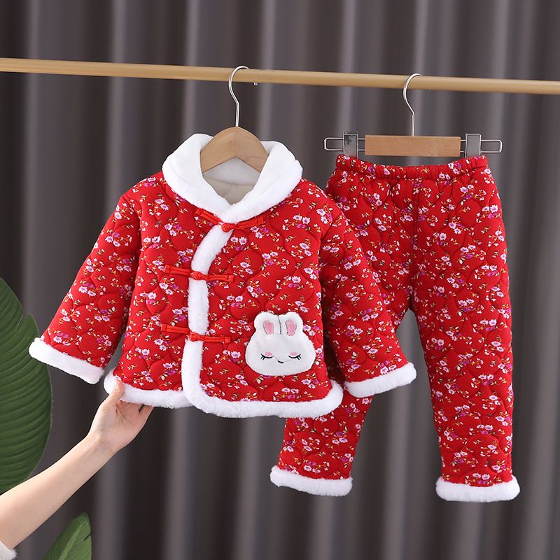 Baby girl's winter clothing, Chinese style Tang suit, festive New Year's clothing, one-year-old girl's New Year's clothing, winter Hanfu two-piece suit