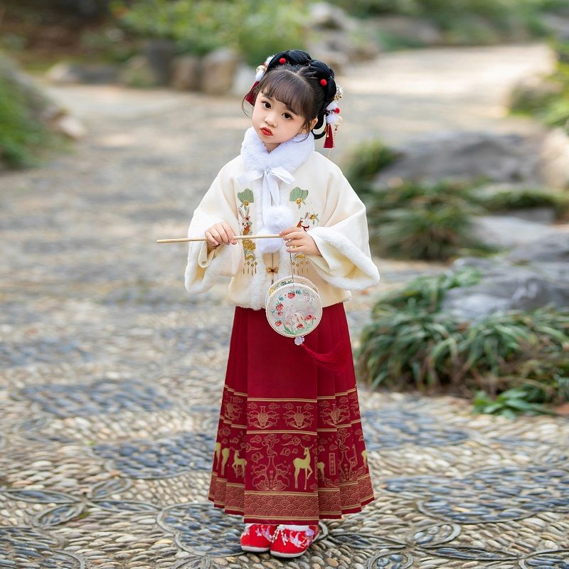 女童汉服冬款过年服儿童襦裙超仙唐装中国风女孩古装冬季加绒加厚