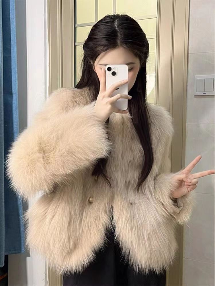 小香風2023秋冬新款狐狸毛毛外套女小個子短款環保皮草毛絨絨韓版